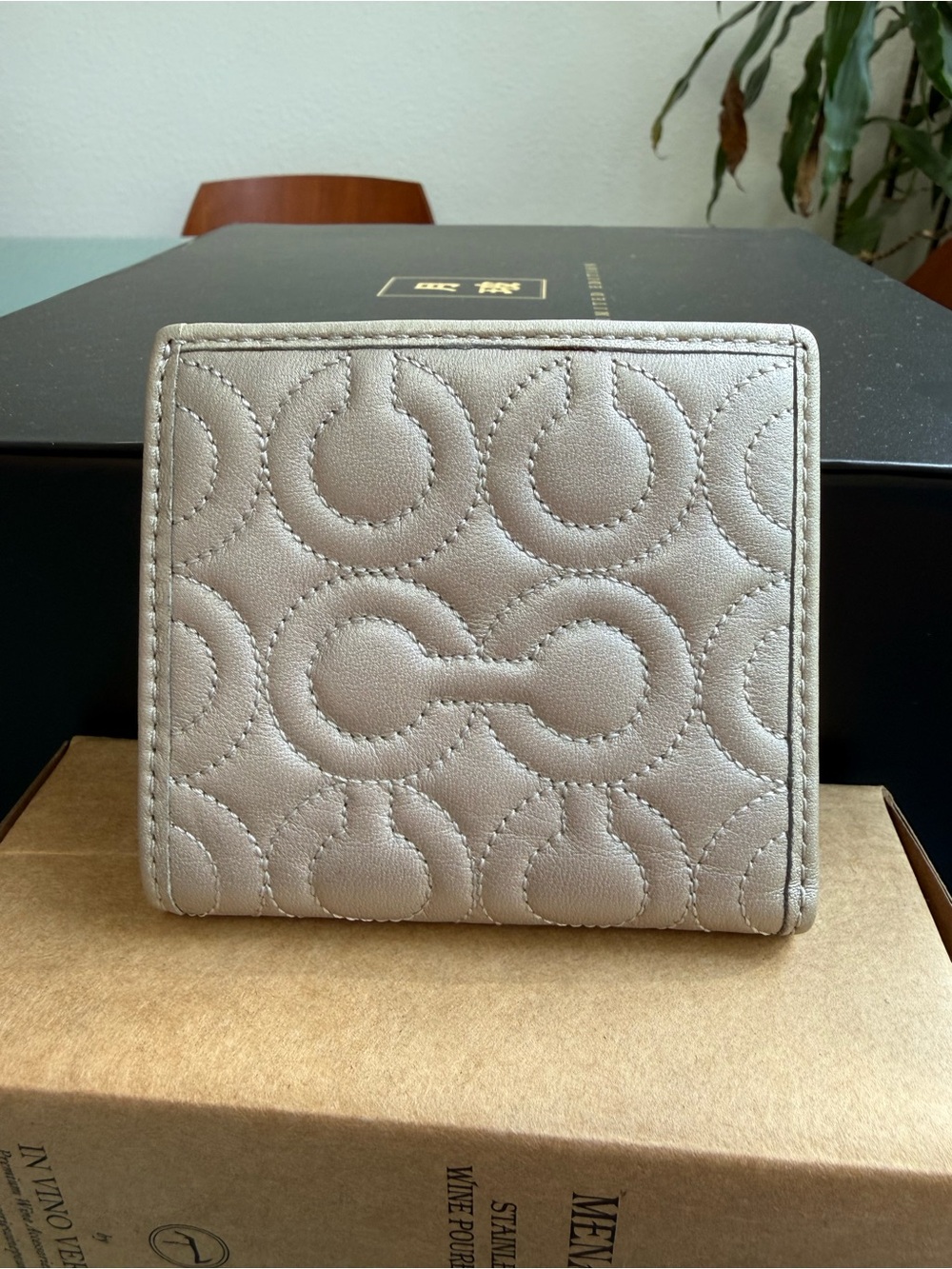 Coach Quilted Signature Bi-Fold Wallet in Light Taupe